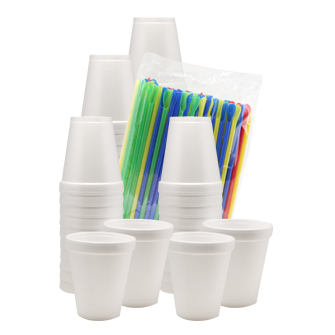 All Purpose Foam Cup & Spoon Straw Combo - Insulated Foam