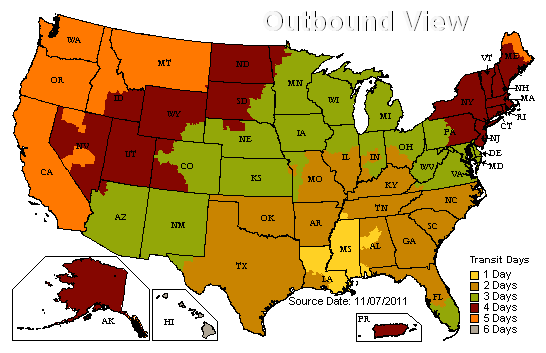 United Parcel Service shipping zone map